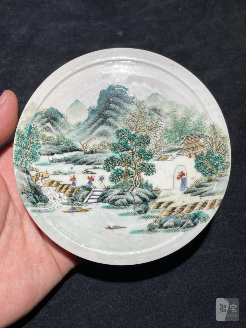 清中期 仿定加彩山水纹砚滴 - 图2